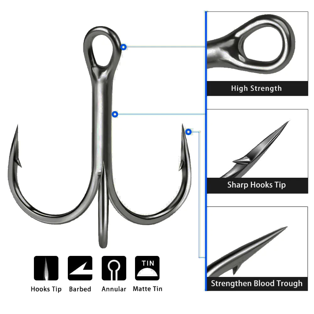 Carbon Steel Treble Hooks for Fishing Lures (1-10 Pack)